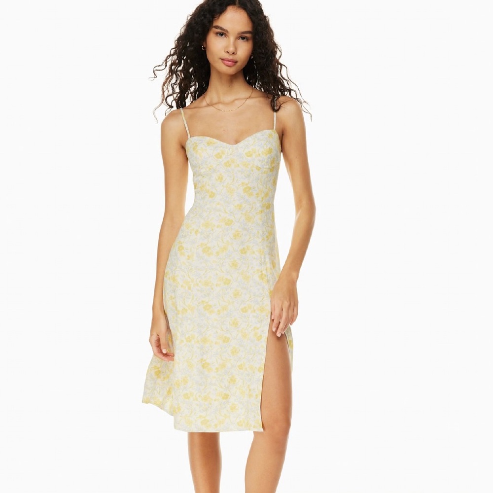 Aritzia Sunday Best Bustier midi dress Yellow Floral Midi Dress